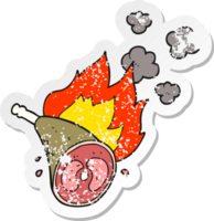 retro distressed sticker of a cartoon cooking meat png