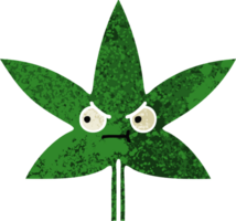 retro illustration style cartoon of a marijuana leaf png