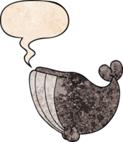 dessin animé baleine avec discours bulle dans rétro texture style png