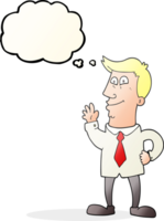 hand drawn thought bubble cartoon waving man png