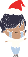 mano dibujado plano color ilustración de un mujer llorando vistiendo Papa Noel sombrero png