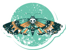 imagem de estilo de tatuagem de adesivo angustiado icônica de uma mariposa de cabeça de morte png