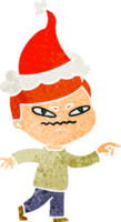 hand drawn retro cartoon of a angry man pointing wearing santa hat png