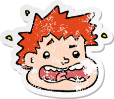 distressed sticker of a cartoon frightened face png