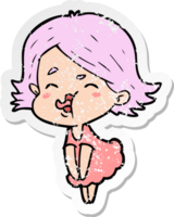 distressed sticker of a cartoon girl pulling face png