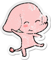 distressed sticker of a cute cartoon elephant dancing png