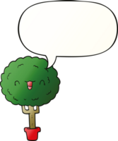 cartoon happy tree with speech bubble in smooth gradient style png