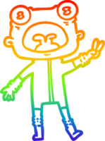 rainbow gradient line drawing of a cartoon weird alien waving png