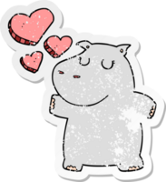 distressed sticker of a cartoon hippo in love png