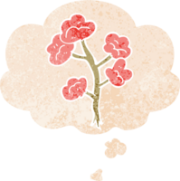 dibujos animados flores con pensamiento burbuja en grunge afligido retro texturizado estilo png