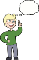 cartoon boy with great idea with thought bubble png