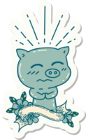 sticker of a tattoo style nervous pig character png