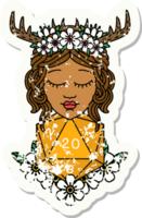 Retro Tattoo Style human druid with natural twenty dice roll png
