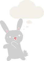 cartoon rabbit with thought bubble in retro style png