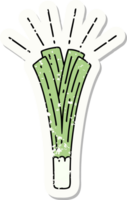 worn old sticker of a tattoo style leek png