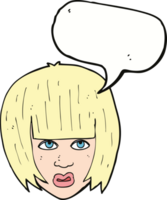 cartoon annoyed girl with big hair with speech bubble png