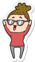 sticker of a cartoon happy woman wearing spectacles png