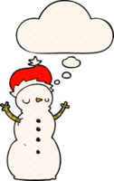 cartoon snowman with thought bubble in comic book style png