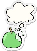 cartoon bitten apple with thought bubble as a printed sticker png