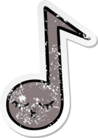 distressed sticker of a cute cartoon musical note png