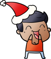 hand drawn gradient cartoon of a man laughing wearing santa hat png