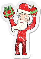 retro distressed sticker of a cartoon santa claus png