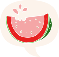 tecknad serie vattenmelon med Tal bubbla i retro stil png