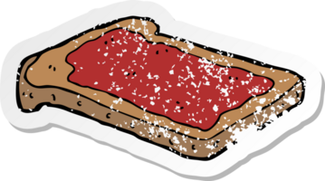 retro distressed sticker of a cartoon jam on toast png