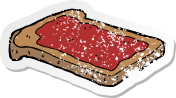 retro noodlijdende sticker van een cartoonjam op toast png