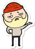 sticker van een cartoon bezorgde man met baard png