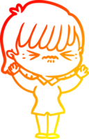 warm gradient line drawing of a annoyed cartoon girl png