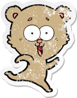 distressed sticker of a laughing teddy  bear cartoon png