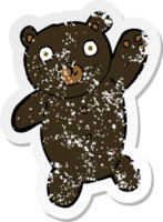 pegatina retro angustiada de un lindo oso de peluche negro de dibujos animados png