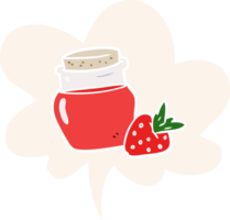 cartoon jar of strawberry jam with speech bubble in retro style png