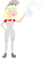 flat color illustration of hard working woman with beer png