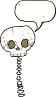 cartoon spooky skull and spine with speech bubble png