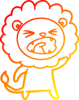 warm gradient line drawing of a cartoon angry lion png