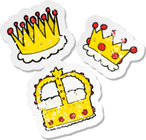 retro distressed sticker of a cartoon crowns png