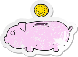 retro distressed sticker of a cartoon piggy bank png