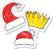 retro verontrust sticker van een tekenfilm Kerstmis hoeden png