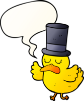 canard de dessin animé portant un chapeau haut de forme et une bulle de dialogue dans un style de dégradé lisse png