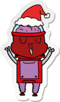 Fröhlicher Aufkleber-Cartoon eines Roboters mit Weihnachtsmütze png