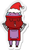 heureux, autocollant, dessin animé, de, a, robot, porter, santa chapeau png