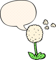 cartoon flower and speech bubble in comic book style png