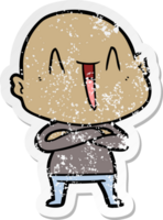 distressed sticker of a happy cartoon bald man png