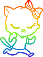 rainbow gradient line drawing cute cartoon cat with bow png