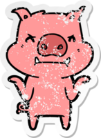 distressed sticker of a angry cartoon pig shrugging shoulders png