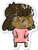 distressed sticker of a cartoon woman png