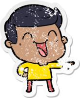 distressed sticker of a cartoon man laughing png