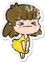 distressed sticker of a cartoon angry girl png